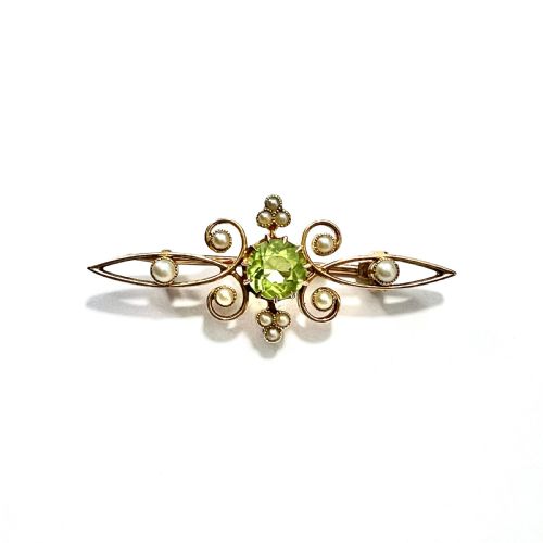 fig 1. Edwardian/Victorian 15CT Gold Peridot Brooch