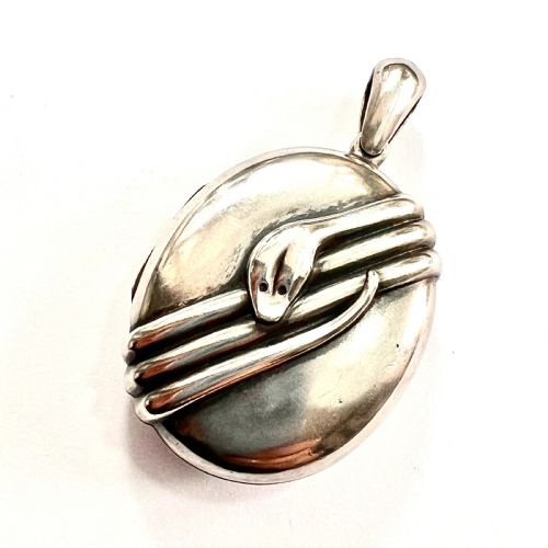 Victorian Silver Snake Photograph Locket Pendant