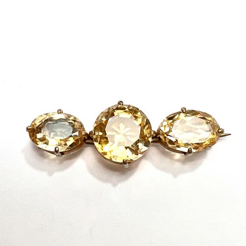 Victorian Three Stone Citrine Gilt Brooch