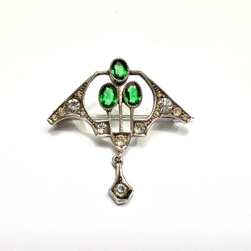 Art Nouveau Jugendstil Emerald Paste Brooch