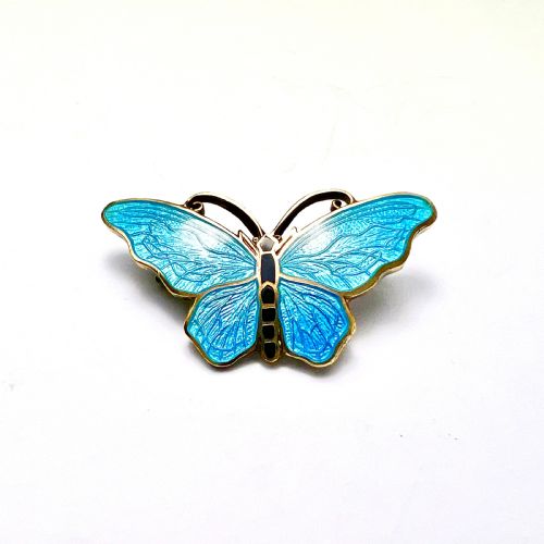 Vintage Silver Swedish Sporrong & Co Turquoise Enamel Butterfly Brooch