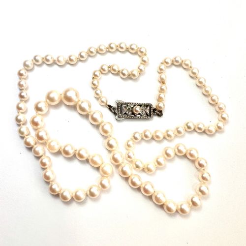 Vintage Mikimoto Japanese Akoya Cultured Pearl Necklace with Silver Clasp