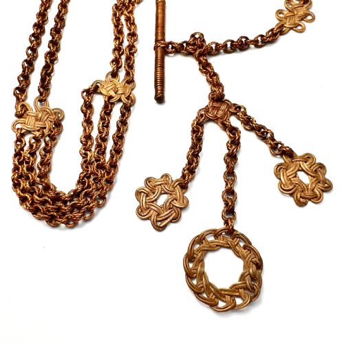 fig 2. Rare Antique Straw Work Pocket Watch Chain with Dog Clip