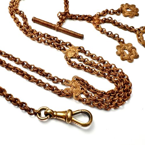 fig 3. Rare Antique Straw Work Pocket Watch Chain with Dog Clip