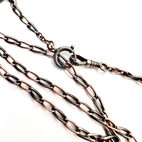 fig 2. Very Long Victorian Silver Rose Gold Niello Locket Necklace