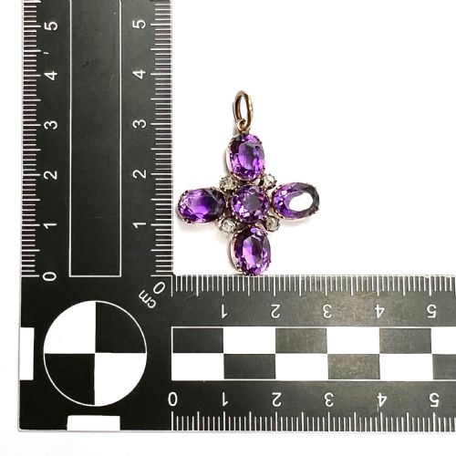 fig 1. Victorian Amethyst and Diamond Square Cross Pendant on 9CT Gold Chain Necklace