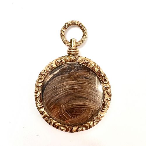 LARGE VICTORIAN 15CT GOLD ENGINETURNED HAIR LOCKET PENDANT - ADDITIONAL PHOTO 3