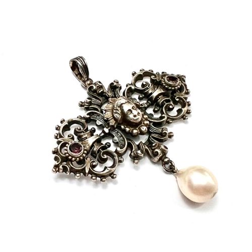 ANTIQUE 19TH CENTURY SILVER BAROQUE PEARL PENDANT - ADDITIONAL PHOTO 2