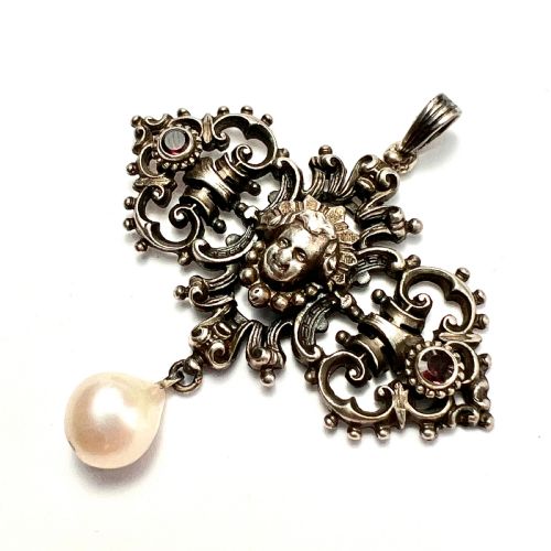 ANTIQUE 19TH CENTURY SILVER BAROQUE PEARL PENDANT - ADDITIONAL PHOTO 3