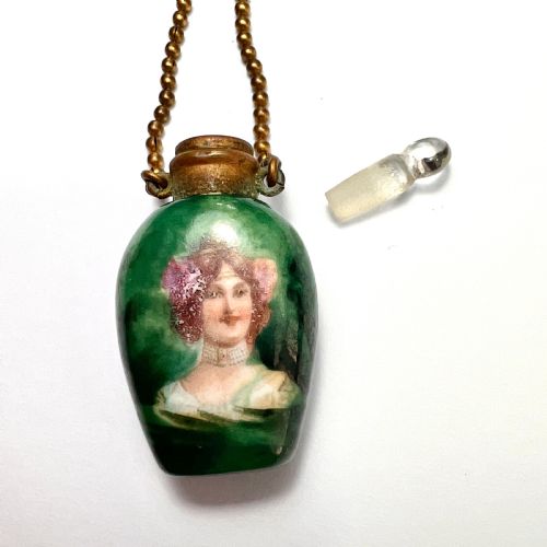 Antique Chatelaine Porcelain Perfume Bottle on Chain