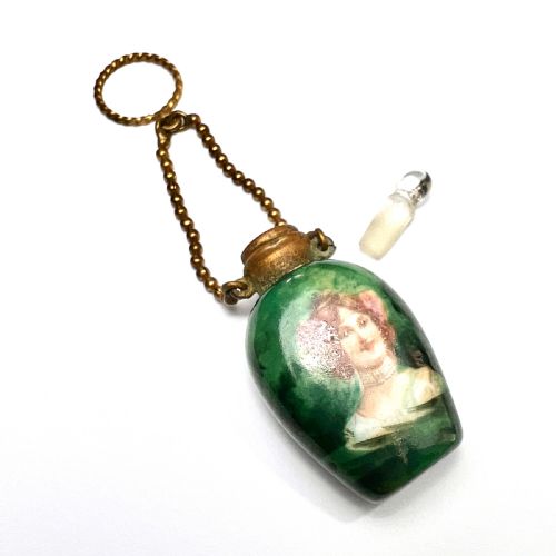 fig 1. Antique Chatelaine Porcelain Perfume Bottle on Chain