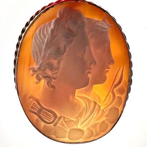 Large Victorian Diana/apollo Twins 9ct Gold Cameo Pendant