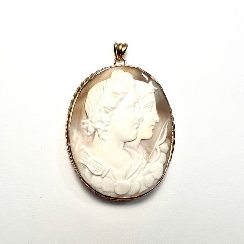 fig 1. Large Victorian Diana/Apollo Twins 9CT Gold Cameo Pendant