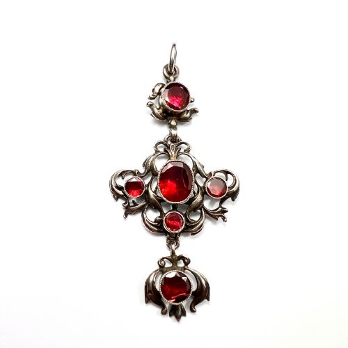 Antique Austro-hungarian Foiled Garnet Silver Pendant