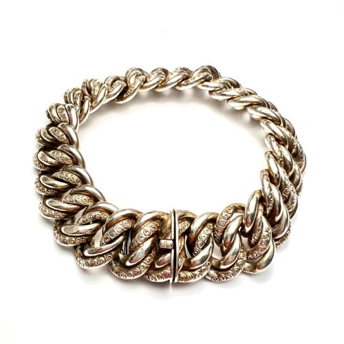 Heavy Victorian Double Curb Link Silver Bracelet
