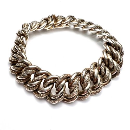 fig 1. Heavy Victorian Double Curb Link Silver Bracelet