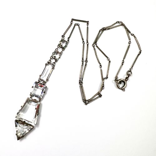 Art Deco 1920s Platinon Paste Pendant Necklace