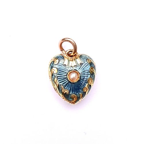 Edwardian 15ct Gold Blue Enamel Heart Pendant