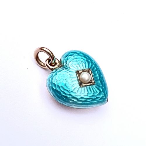 Edwardian 15ct Gold Turquoise Enamel Heart Pendant