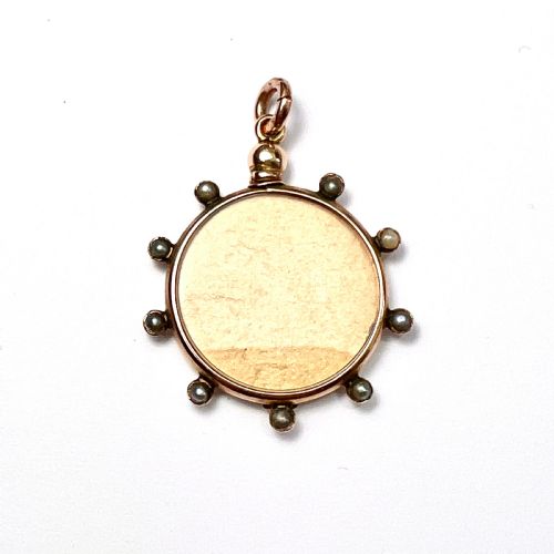 Victorian 9ct Rose Gold Seed Pearl Photograph Locket Fob Pendant
