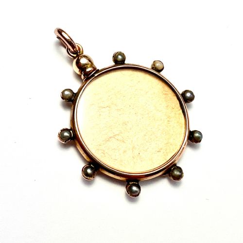 fig 1. Victorian 9CT Rose Gold Seed Pearl Photograph Locket Fob Pendant