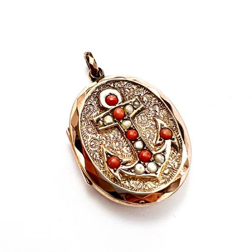 fig 2. Victorian Coral, Pearl, 9CT Gold Oval Anchor Locket