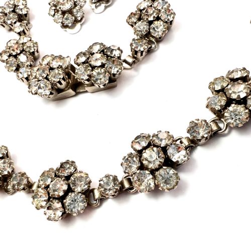 fig 1. Vintage Old Cut Paste Flower Cluster Necklace and Earrings