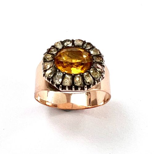 Georgian 9ct Rose Gold Paste Golden Topaz Ring