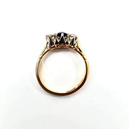 fig 1. Antique Sapphire and Diamond 18CT Gold Palladium Trilogy Ring
