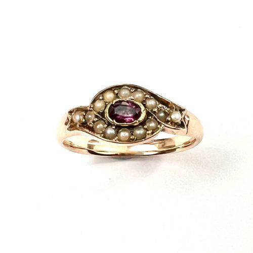 Georgian 9ct Rose Gold Pearl and Garnet Ring