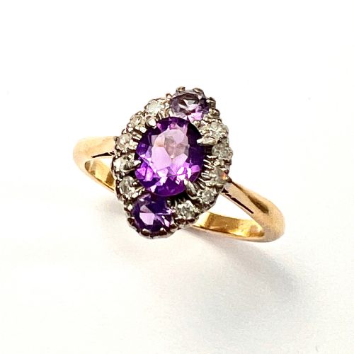 Antique Diamond Amethyst 18ct Gold Marquise Ring