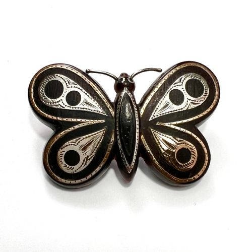 Reserved for Kh • Victorian Pique Work Butterfly Brooch in Gold and Silver
