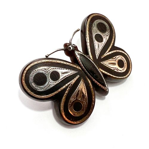 fig 1. RESERVED for KH • Victorian Pique Work Butterfly Brooch in Gold and Silver
