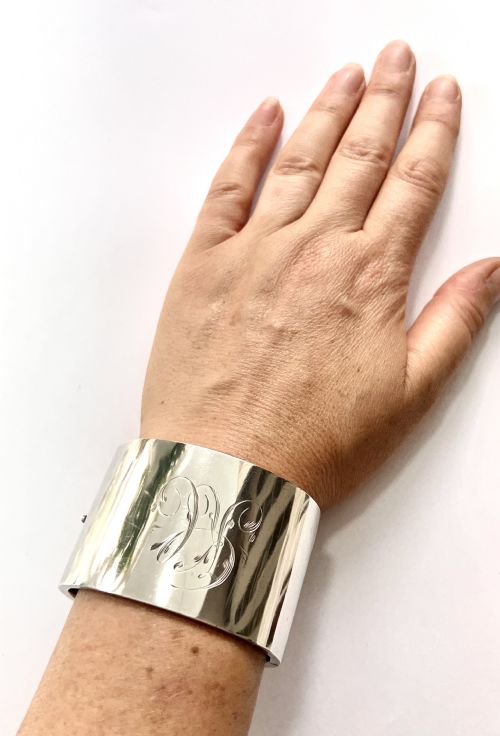 fig 1. Victorian Wide Sterling Silver Hinged Cuff Bangle