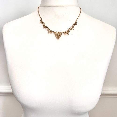 fig 1. RESERVED • Edwardian 15CT Gold Seed Pearl Ivy Leaf Necklace