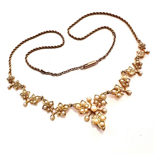 fig 2. RESERVED • Edwardian 15CT Gold Seed Pearl Ivy Leaf Necklace