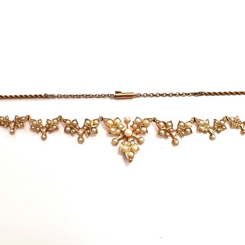 fig 3. RESERVED • Edwardian 15CT Gold Seed Pearl Ivy Leaf Necklace
