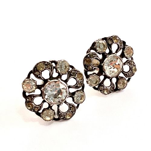 Georgian Silver Old Cut Paste Button Earrings