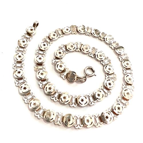 Victorian Silver Book Chain Pierced Star Necklace