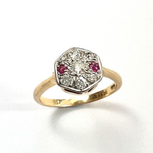 Art Deco Ruby and Diamond 18ct Gold Palladium Ring