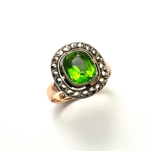 Art Deco 9ct Gold and Silver Paste Marcasite Halo Ring