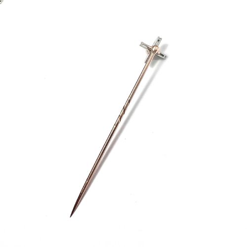 Art Deco 9ct Gold Pearl Cross Stick Pin