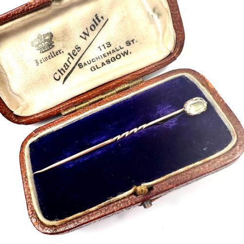 Georgian 9ct Gold Aquamarine Stick Pin