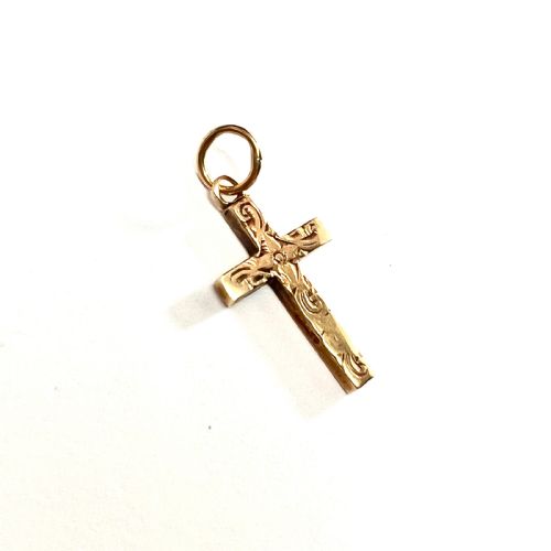 Tiny Victorian Engraved 9ct Gold Cross Pendant