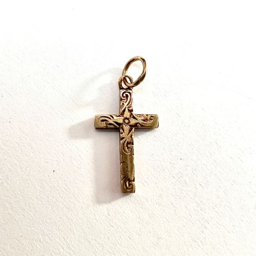 fig 1. Tiny Victorian Engraved 9CT Gold Cross Pendant