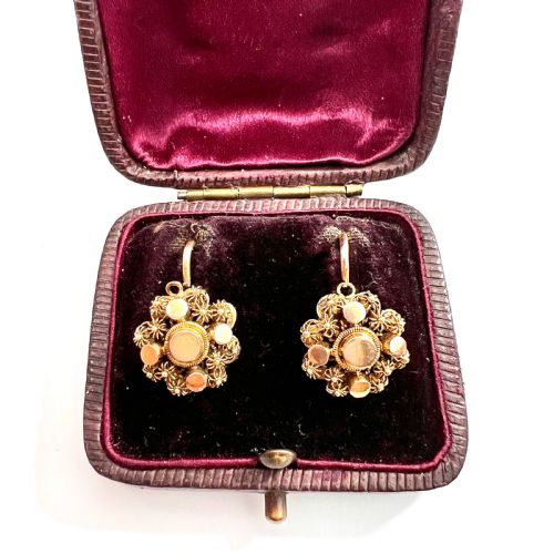 9ct Gold Victorian Canetille Cluster Earrings