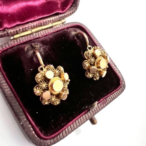 fig 1. 9CT Gold Victorian Canetille Cluster Earrings