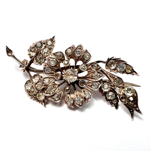 Victorian Silver Paste Flower Spray Brooch