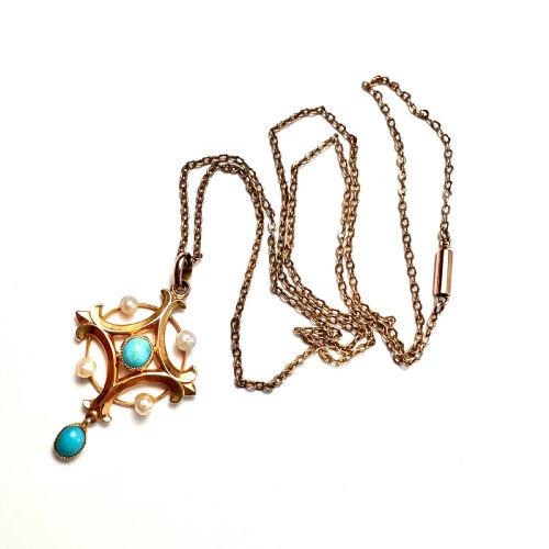 Victorian 9ct Gold Pearl Pendant and Chain Necklace
