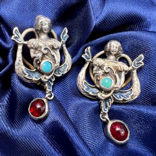 fig 1. Rare Antique Austro Hungarian Style Enamel Silver Paste Earrings